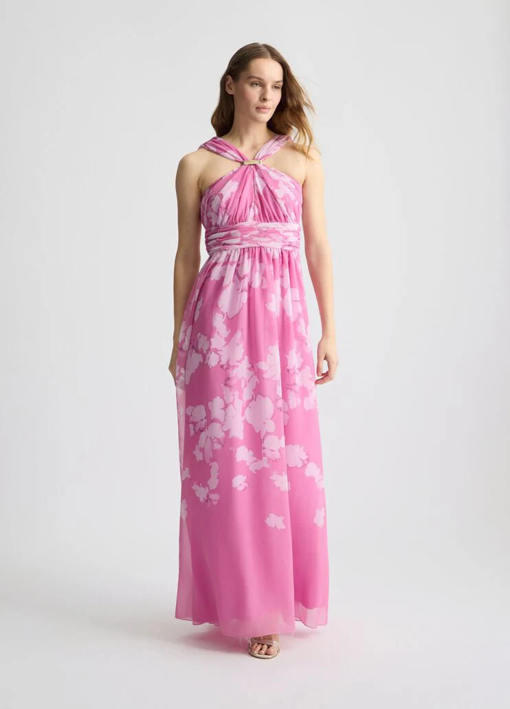 Long pink dress with floral design
