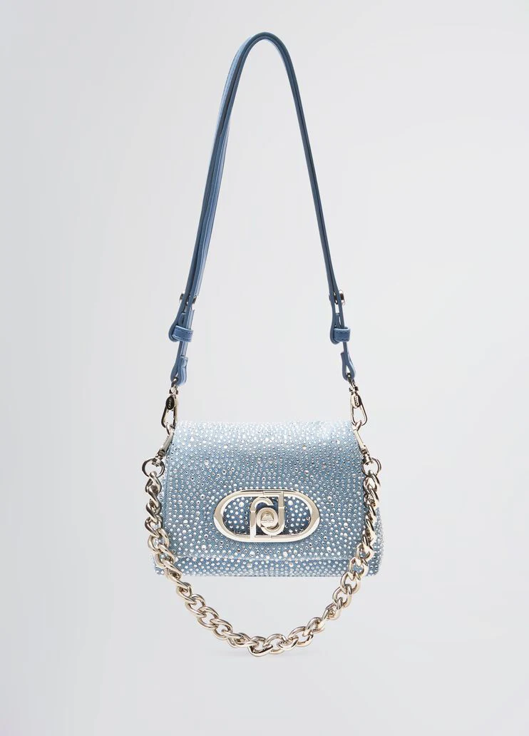 Small denim LaPuffy bag with rhinestones