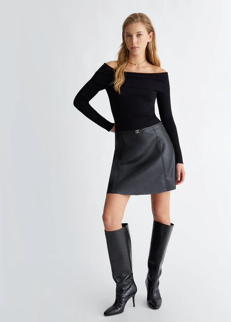 Coated fabric dress with skirt