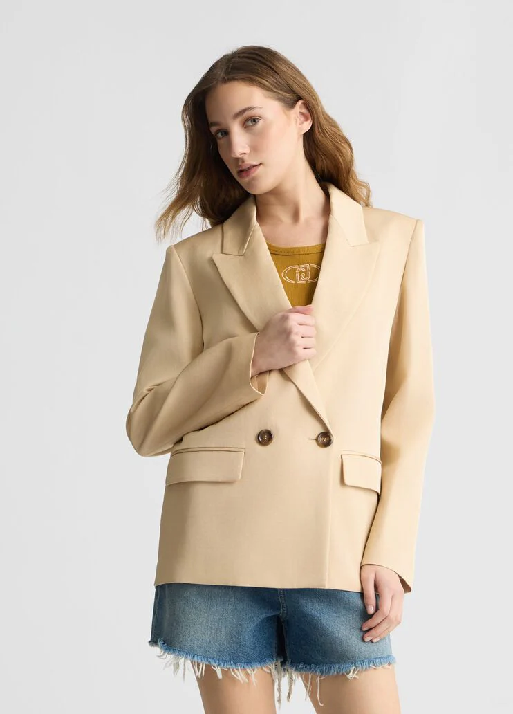 Double-breasted beige blazer
