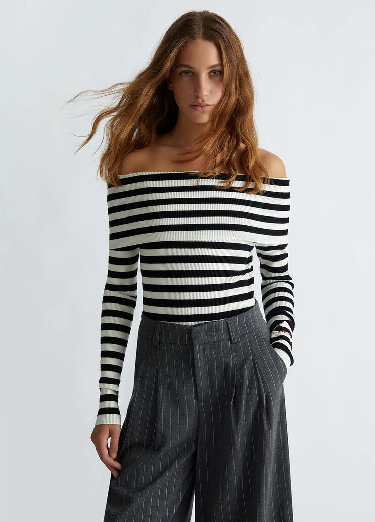 Striped off-the-shoulder jumper