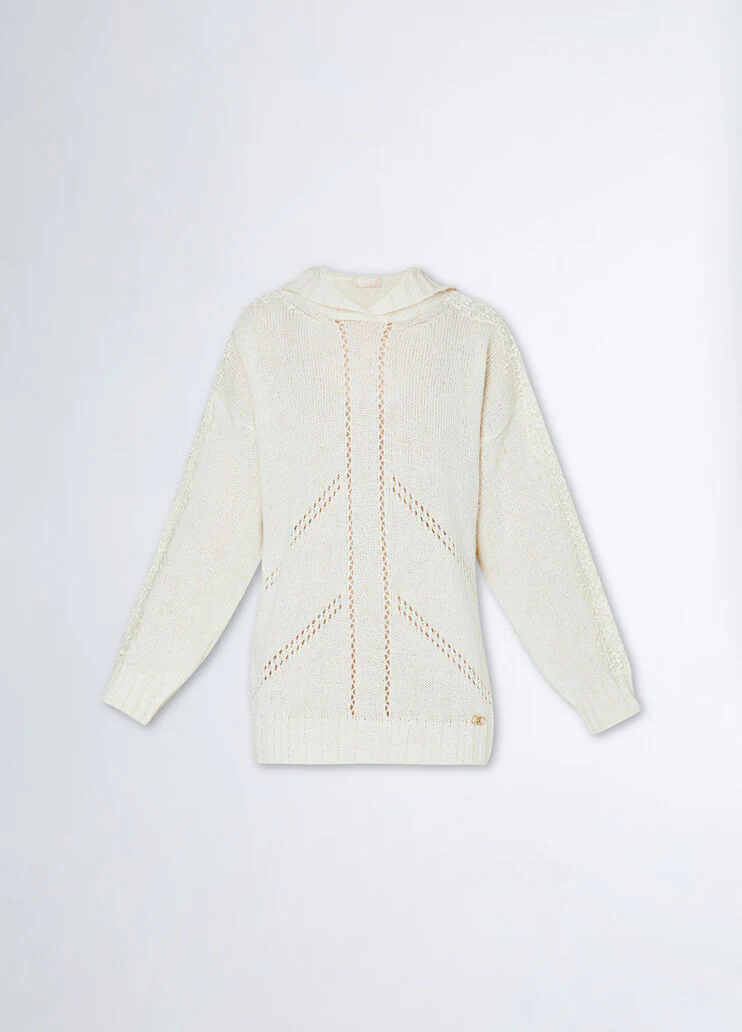 Wool-blend sweater with hood