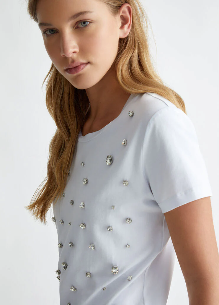 Cotton T-shirt with rhinestones