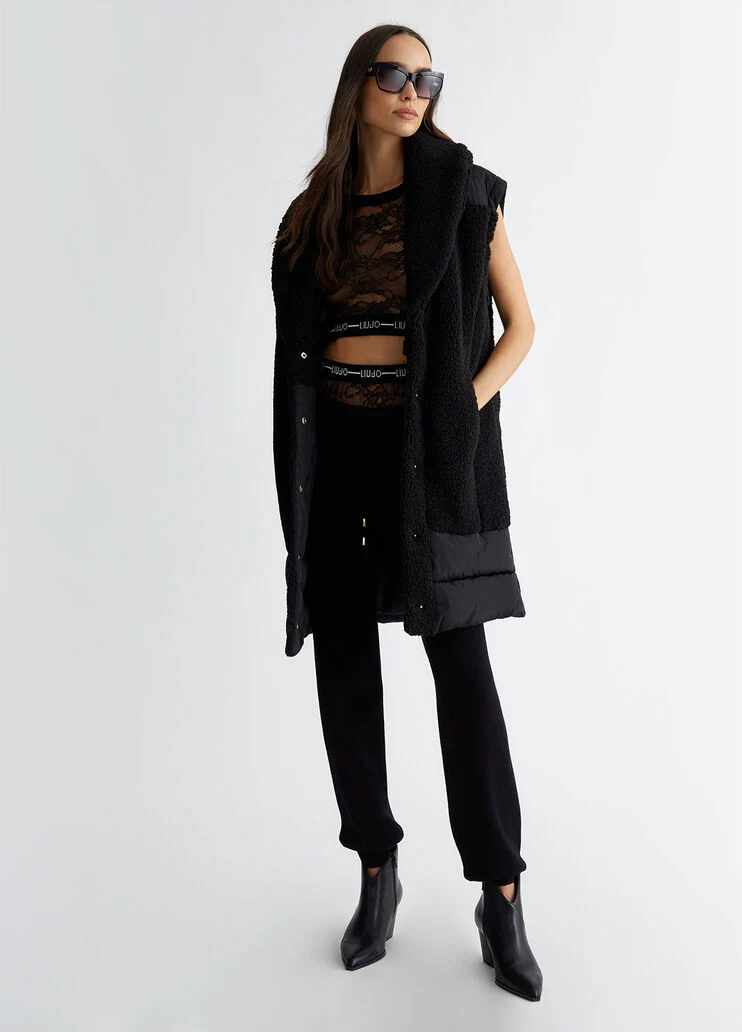 Quilted nylon and teddy jacket