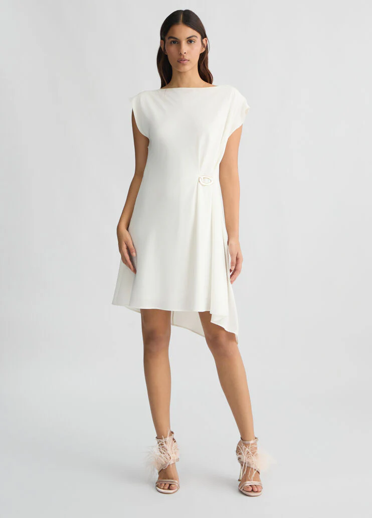 Short white dress with draping