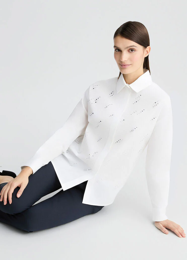 Poplin shirt with rhinestones