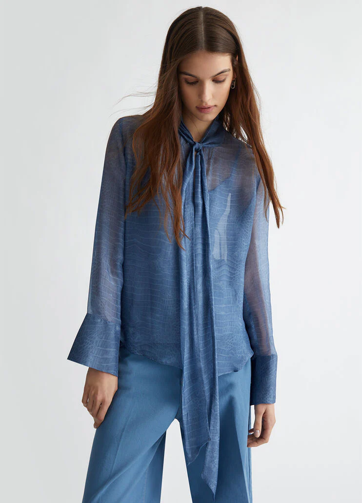 Printed silk blend blouse