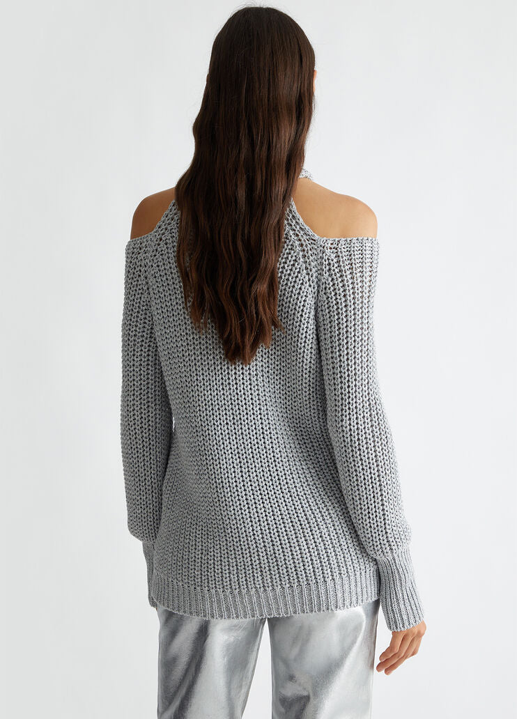 Lurex knit polo-neck