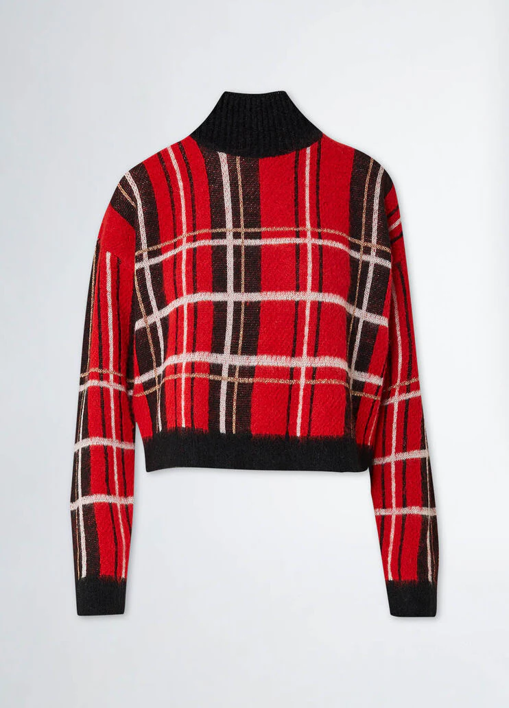 Red tartan pullover