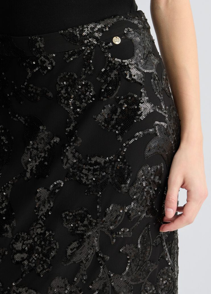 Embellished tulle midi skirt