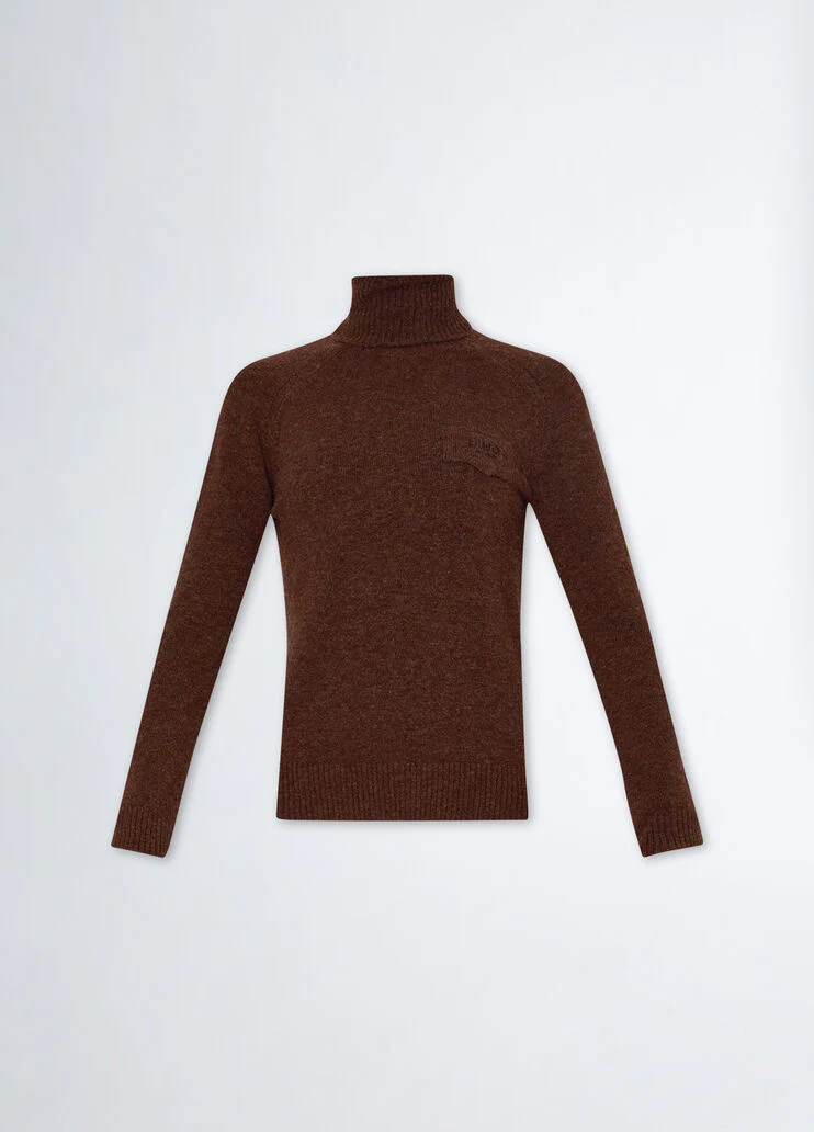 Wool-blend polo-neck with logo