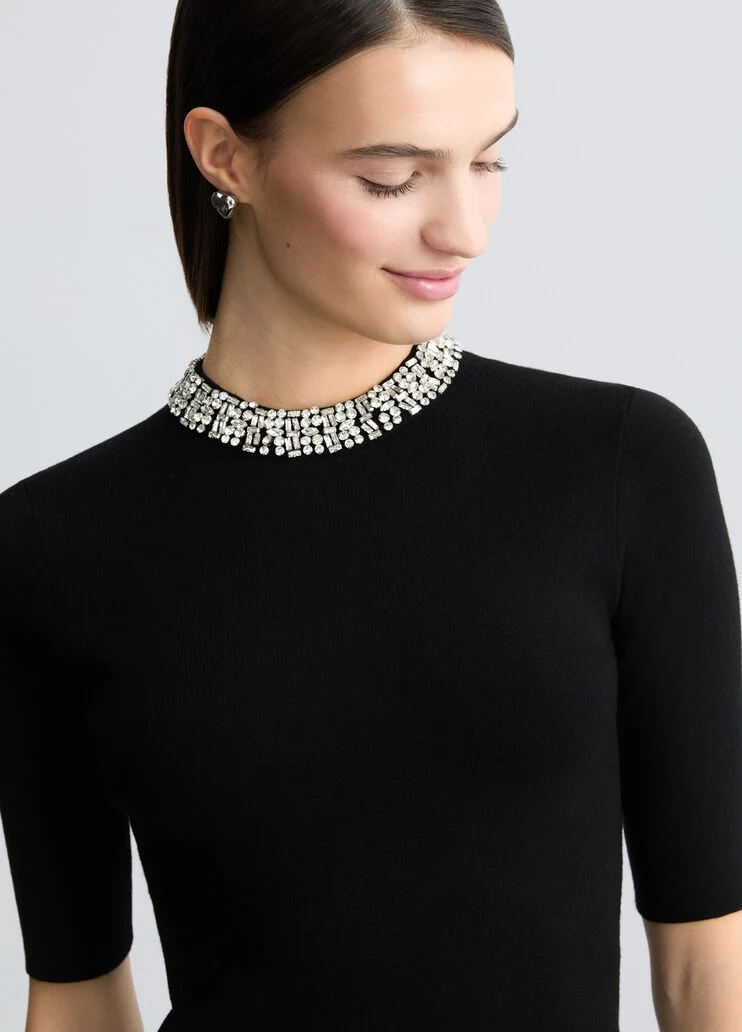 Black crop top with bejewelled embellishment