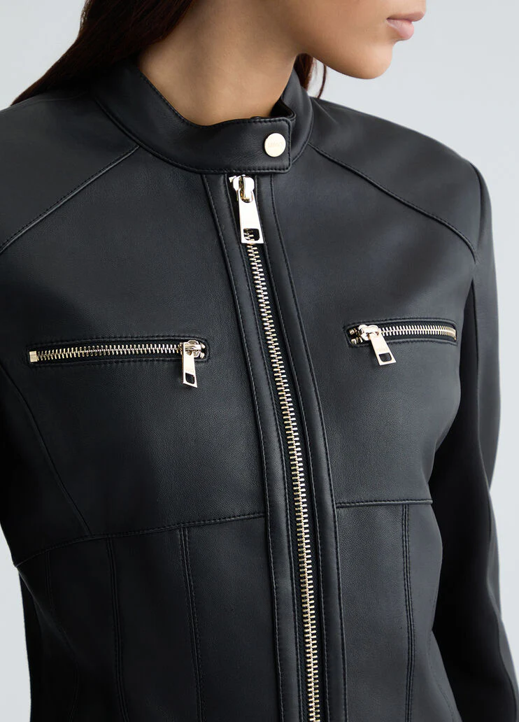 Black leather biker jacket