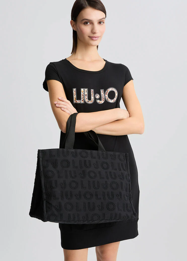 Black jacquard tote bag