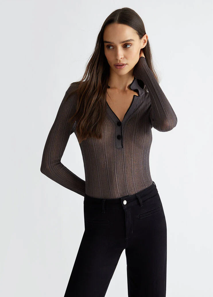 Lurex knit polo-shirt