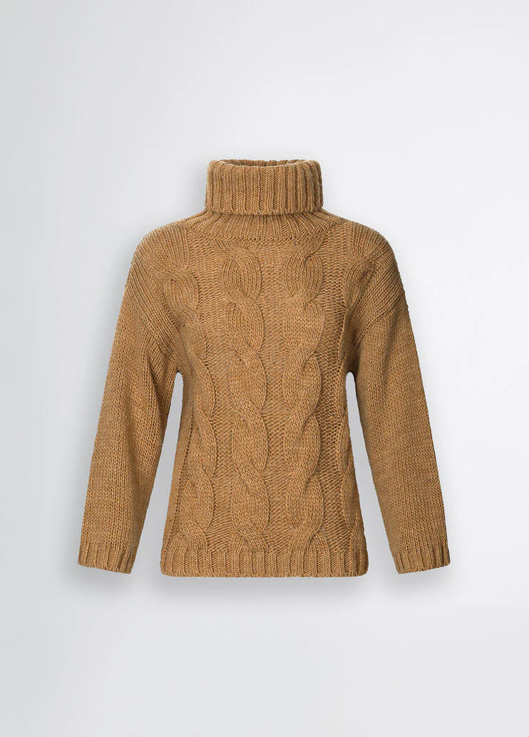 Polo-neck cable-knit pullover