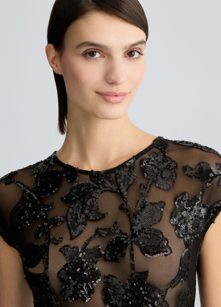Embellished tulle bodysuit top