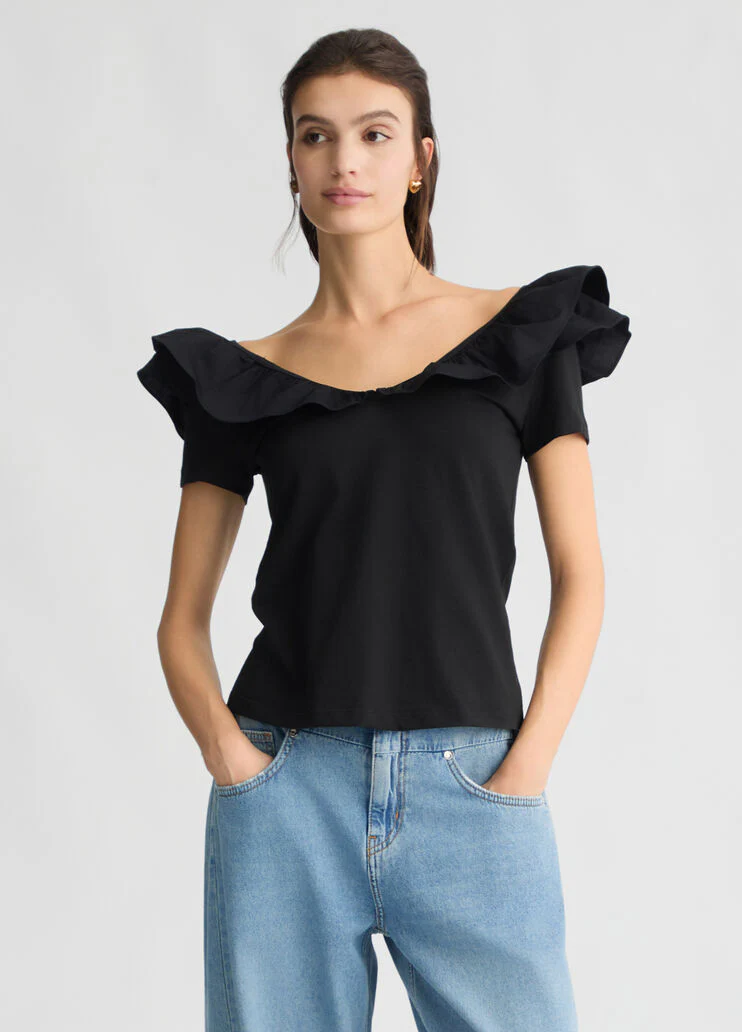 Cotton T-shirt with ruches