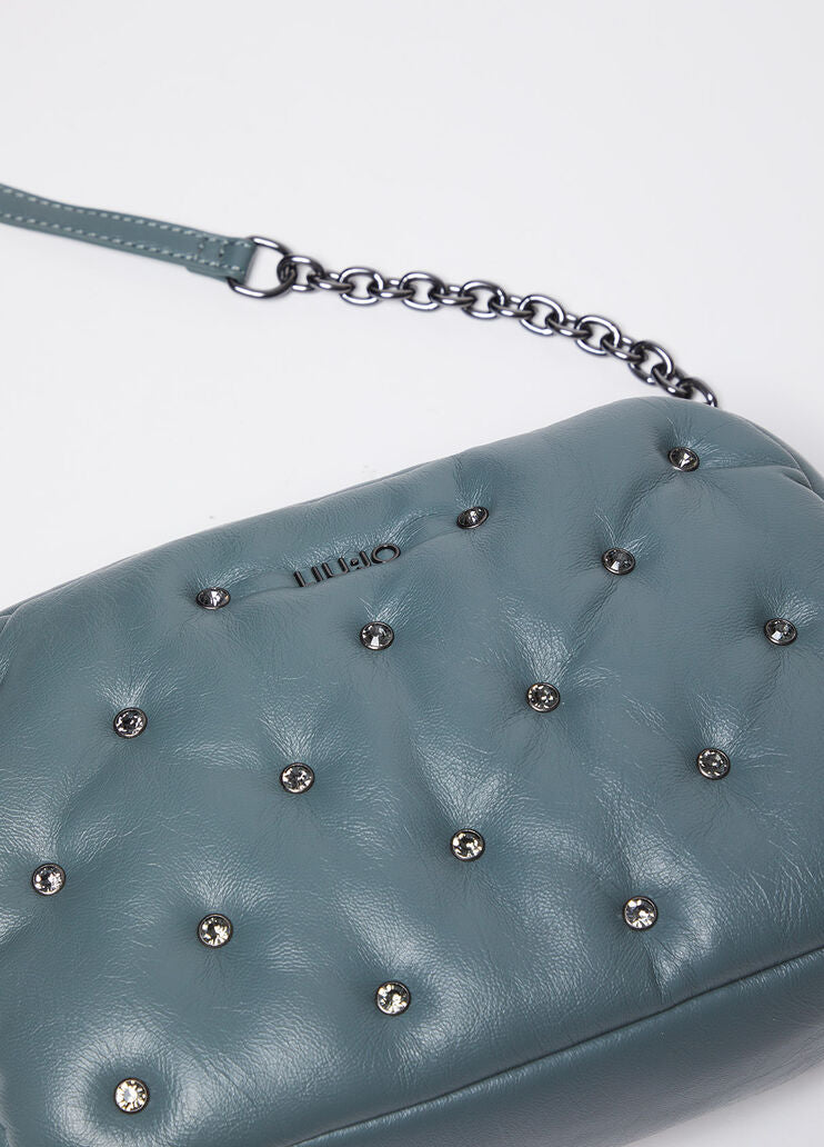 Glossy crossbody bag with rhinestones