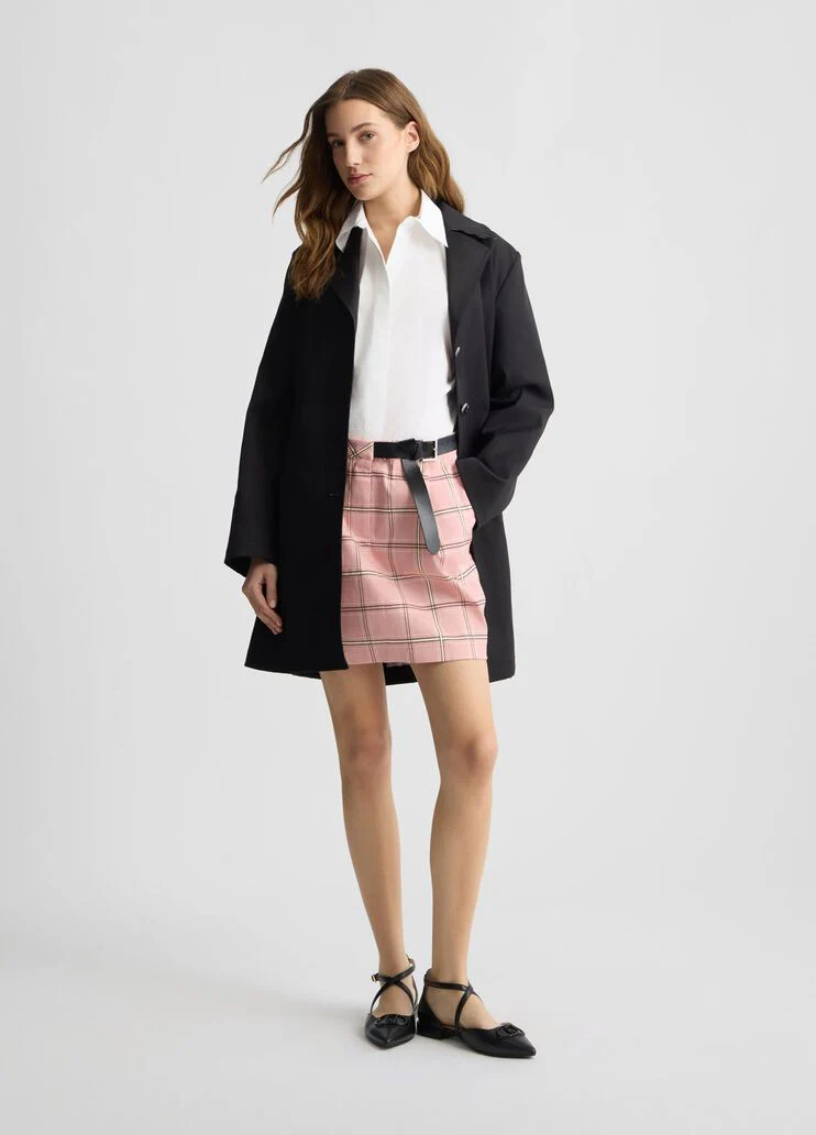 Shirt dress with chequered skirt