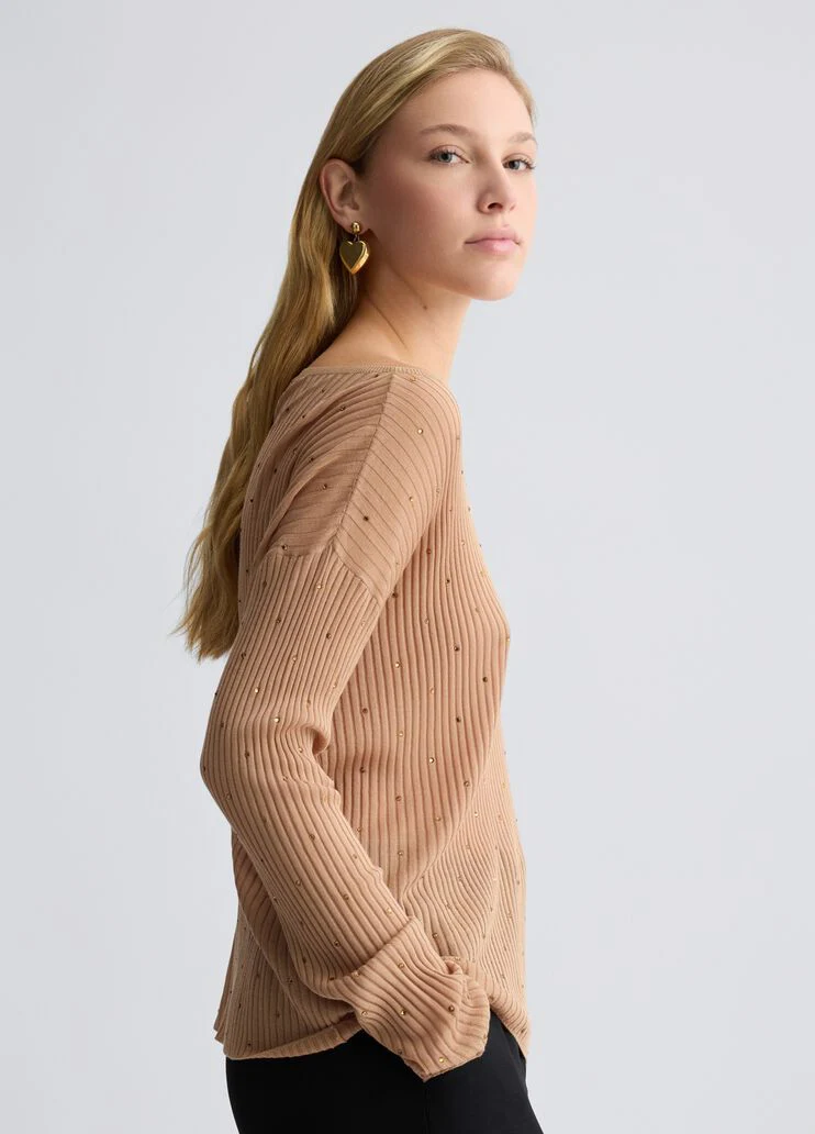 Beige jumper with rhinestones