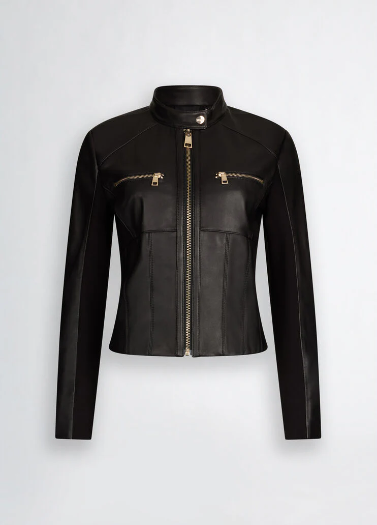 Black leather biker jacket