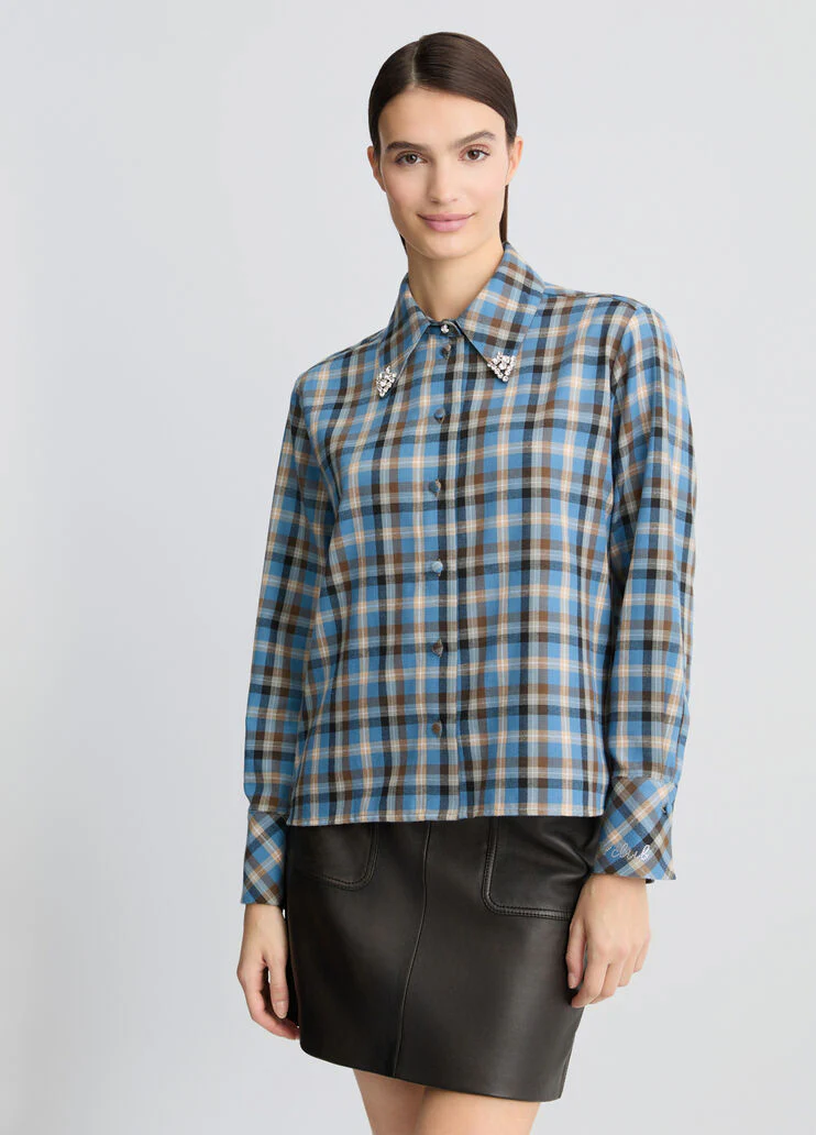 Checked shirt with bejewelled embroidery