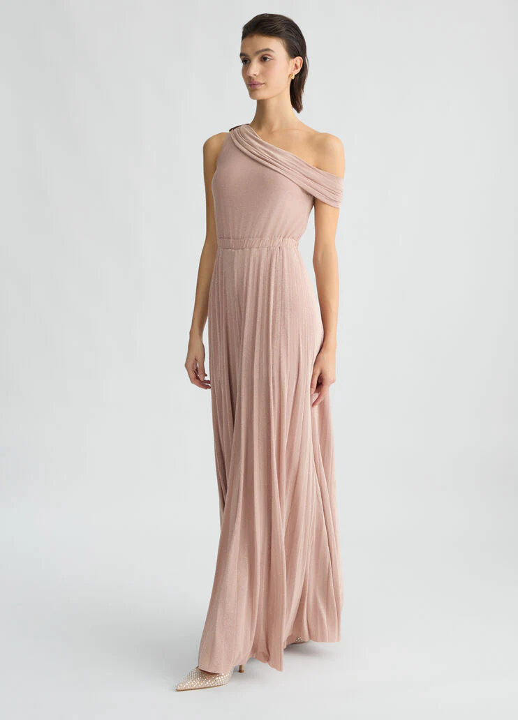 Powder pink one-shoulder jumpsuit