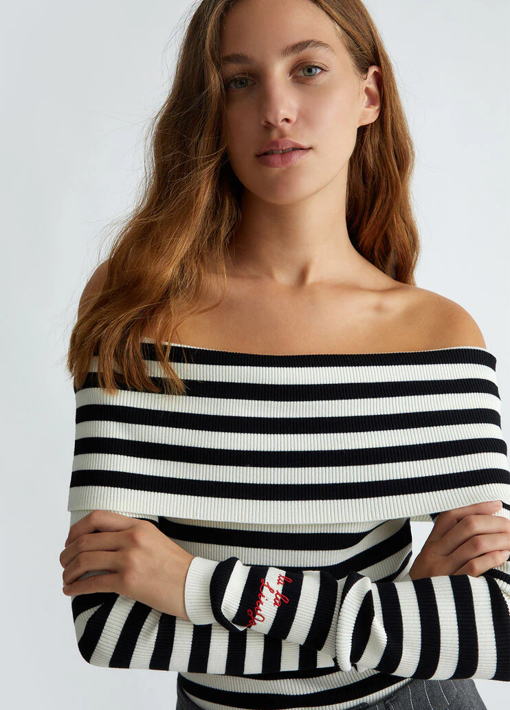 Striped off-the-shoulder jumper