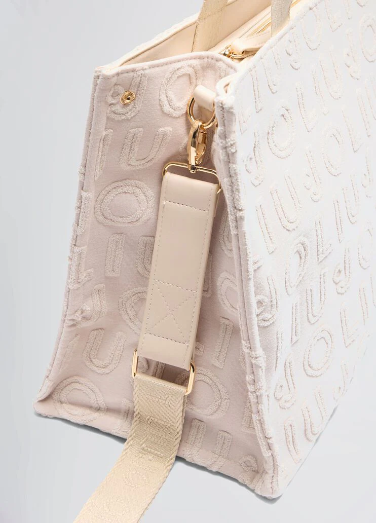 Beige jacquard tote bag