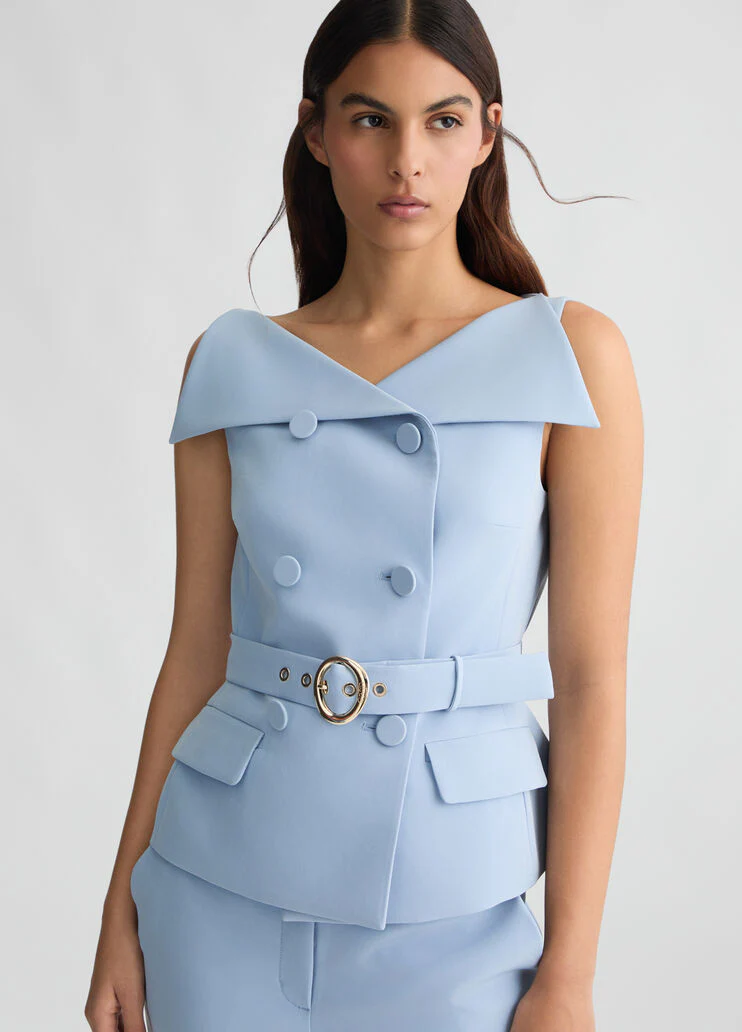 Double-breasted waistcoat with belt