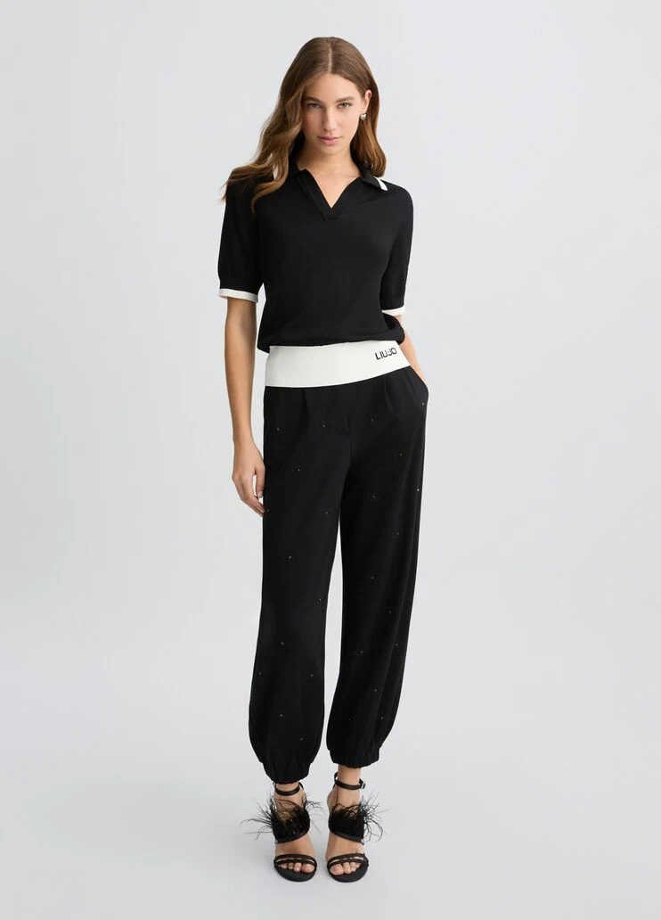 Black and white ribbed jumper