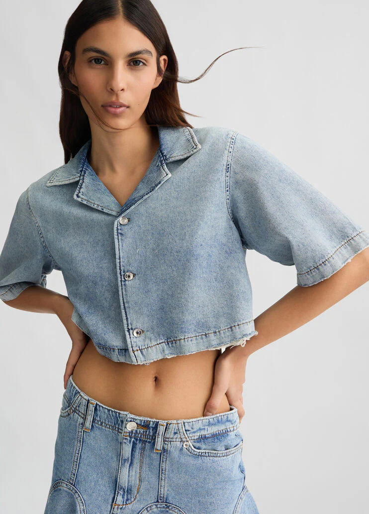 Cropped denim shirt