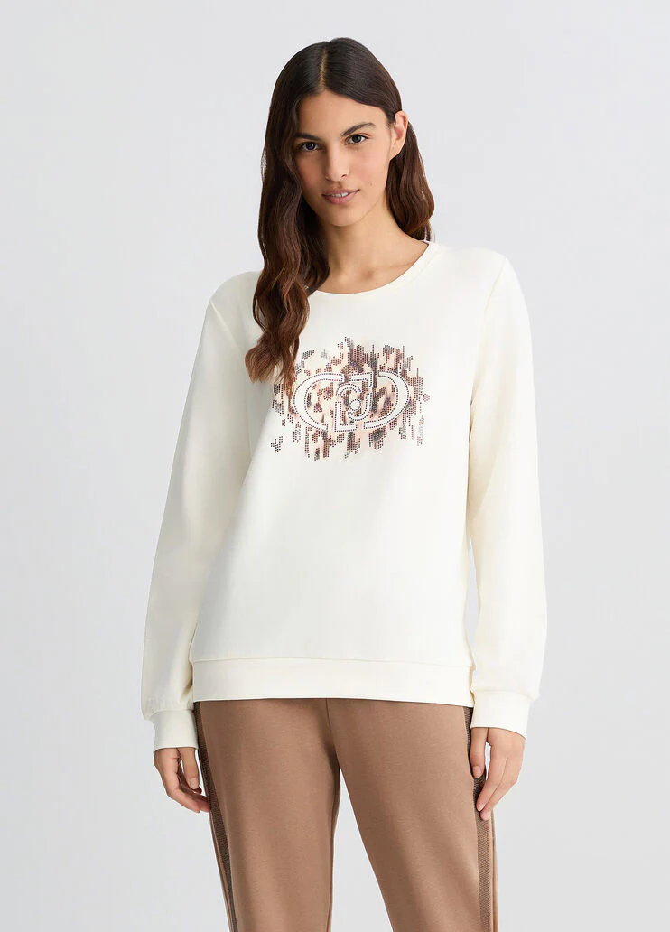 Sweatshirt with animal print and rhinestones