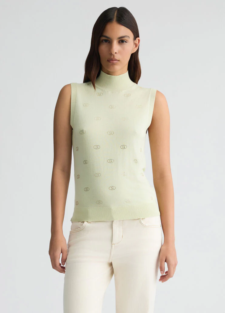 Knit top with logo and rhinestones