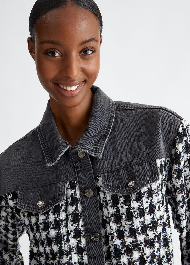 Bouclé and denim overshirt jacket