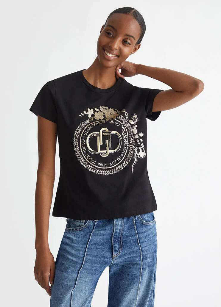 T-shirt with logo and gemstones