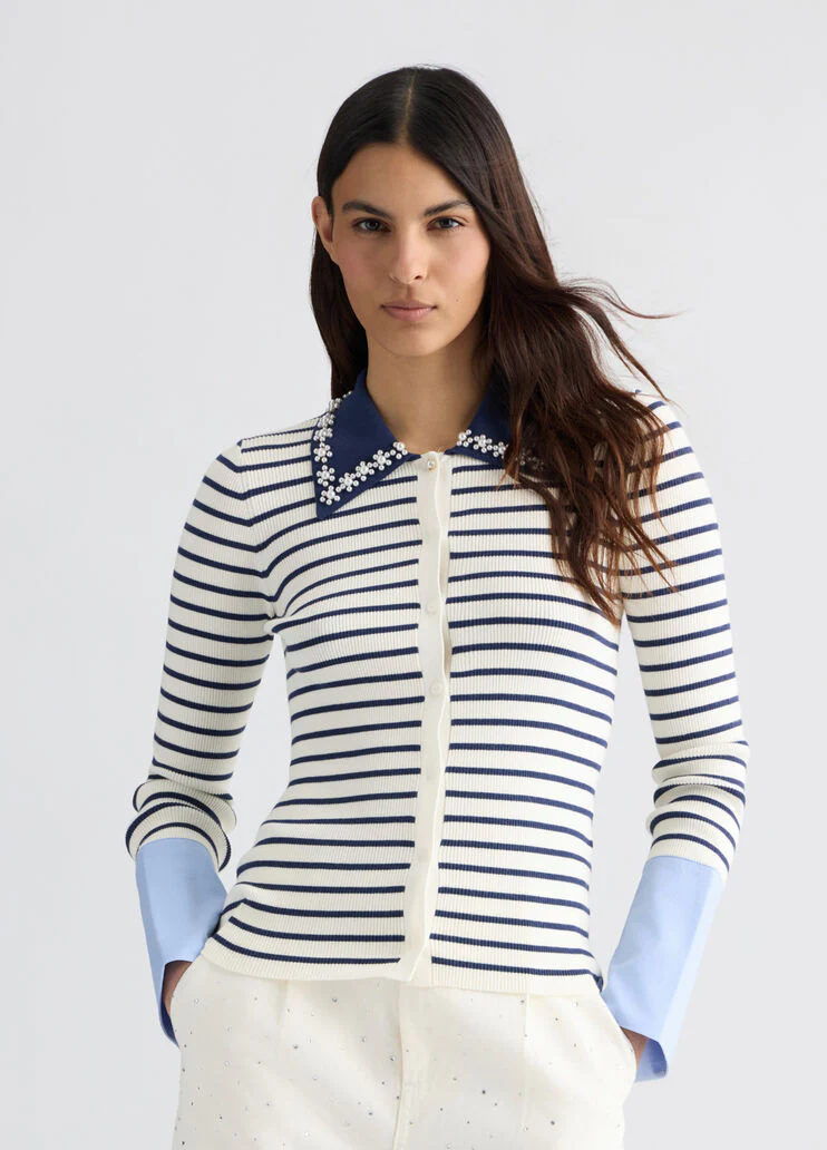 Striped cardigan with collar