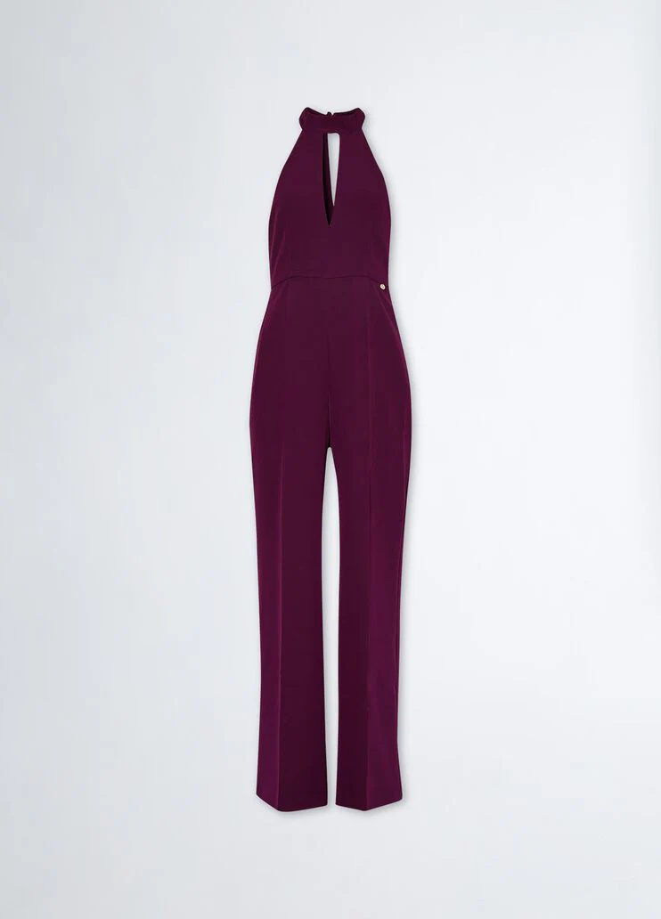 Stretch jumpsuit with pussy-bow