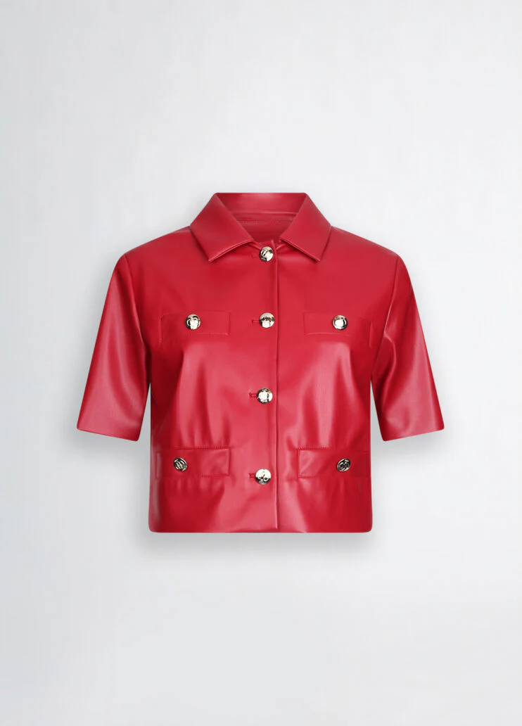 Red coated fabric jacket