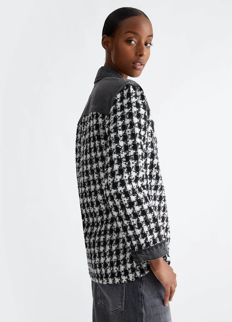 Bouclé and denim overshirt jacket