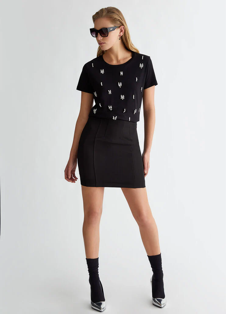 Cotton T-shirt with rhinestones