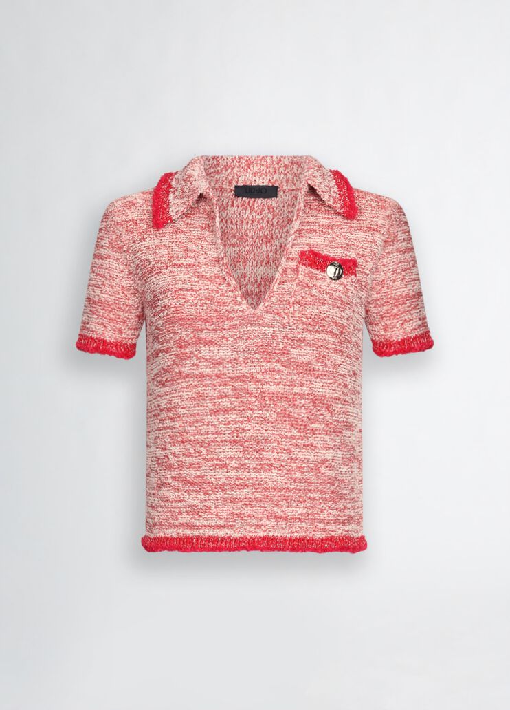 Red knit polo shirt
