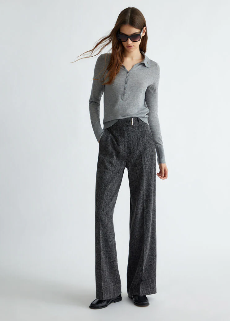 Cashmere-blend knit polo-shirt