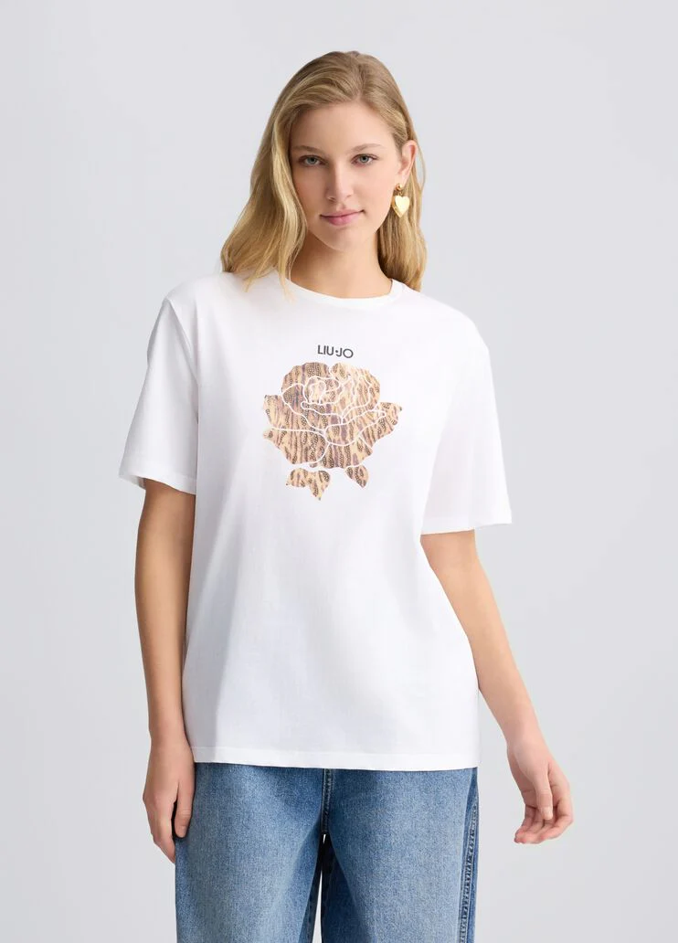T-shirt with animal-print flower