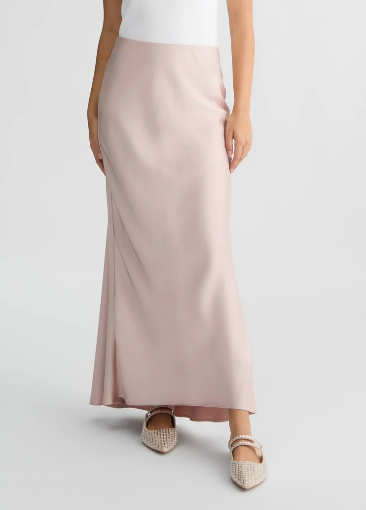 Long pink satin skirt