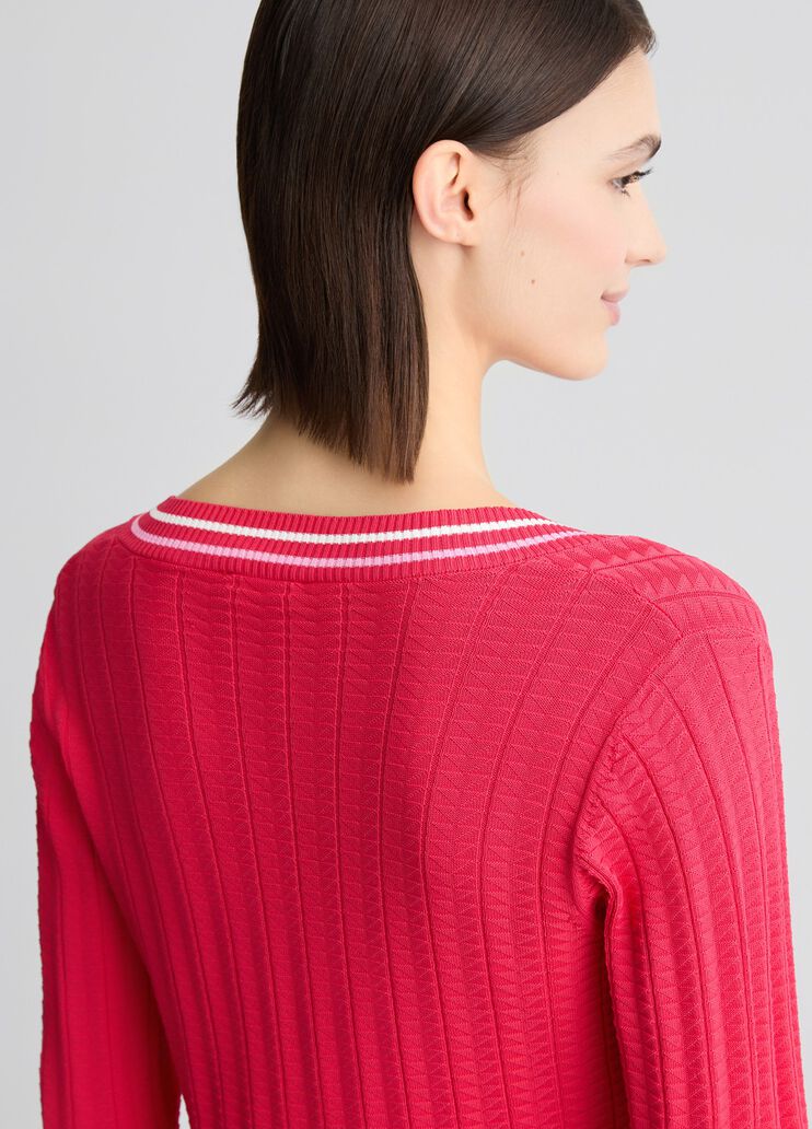Red V-neck jumper