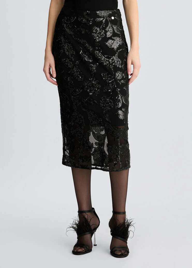 Embellished tulle midi skirt