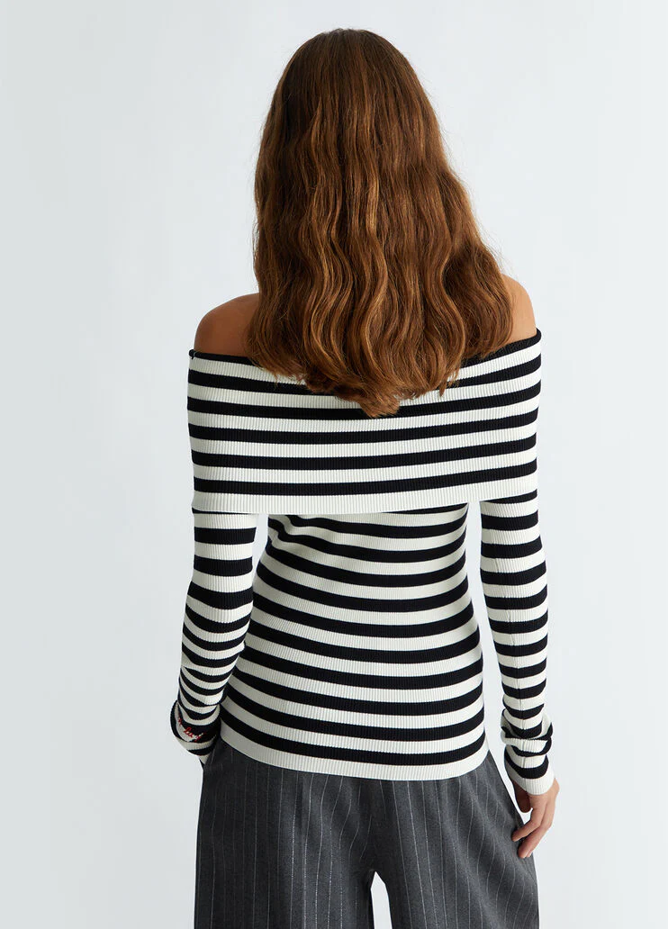 Striped off-the-shoulder jumper