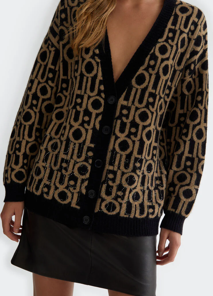 Cardigan with jacquard logo